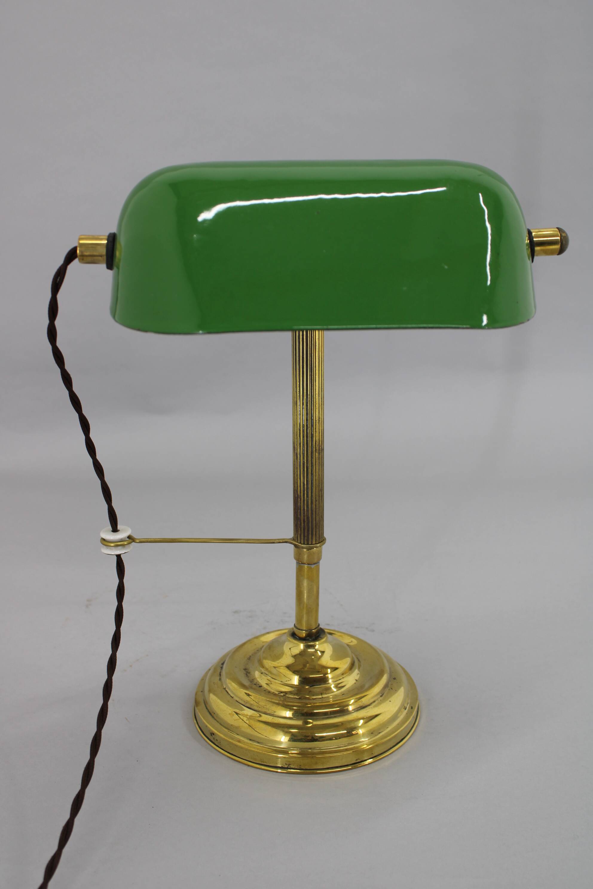 1930s Art Deco Brass  Banker Table Lamp, Czechoslovakia