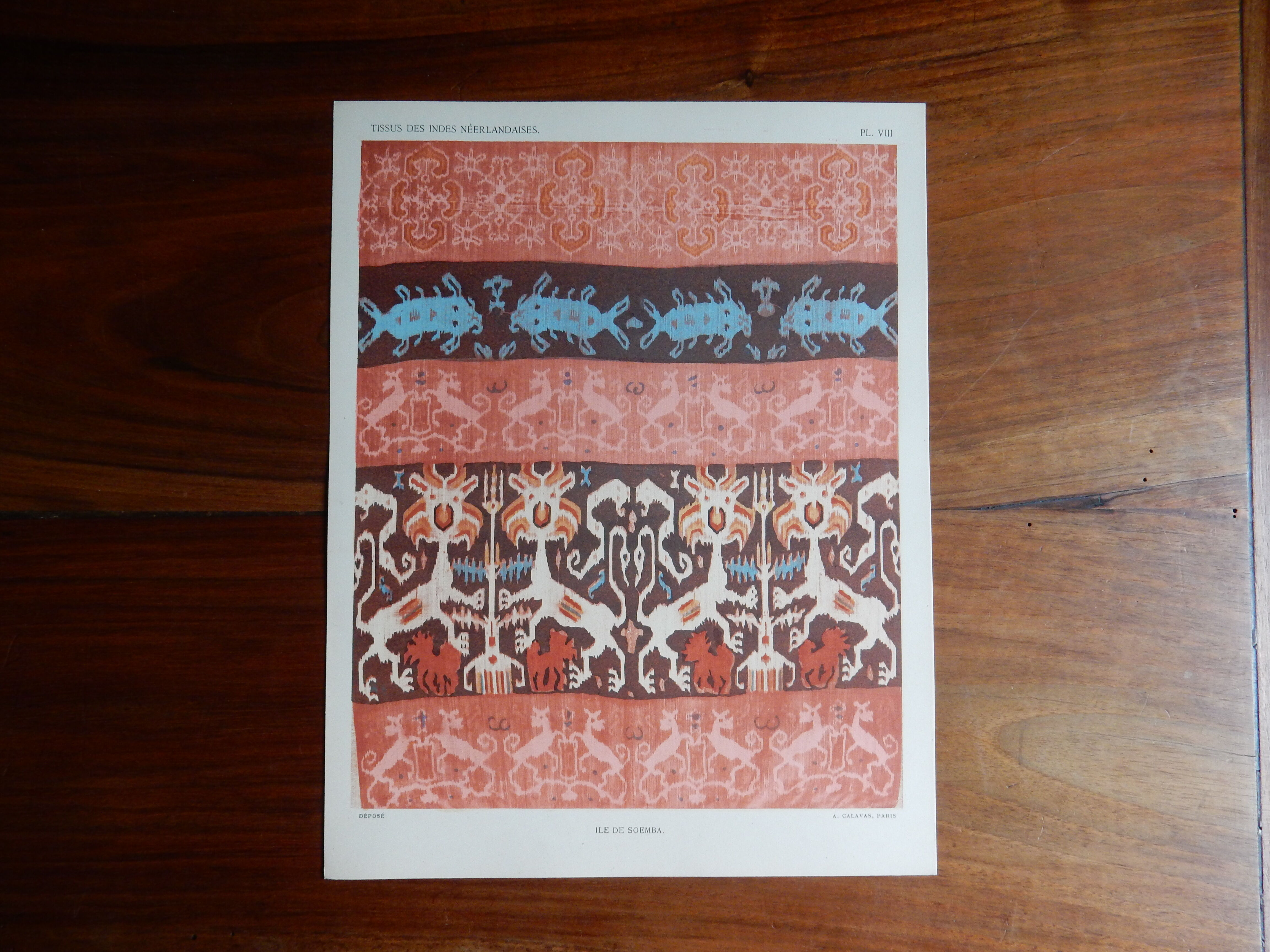 Old illustrative plate funerary fabric color of the Dutch East Indies 1930