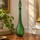 Large decorative vintage green glass carafe/bottle with relief – H57 cm