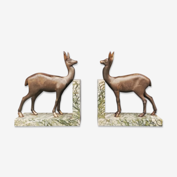 Pair of Art Deco bookends 30s representing two young deer