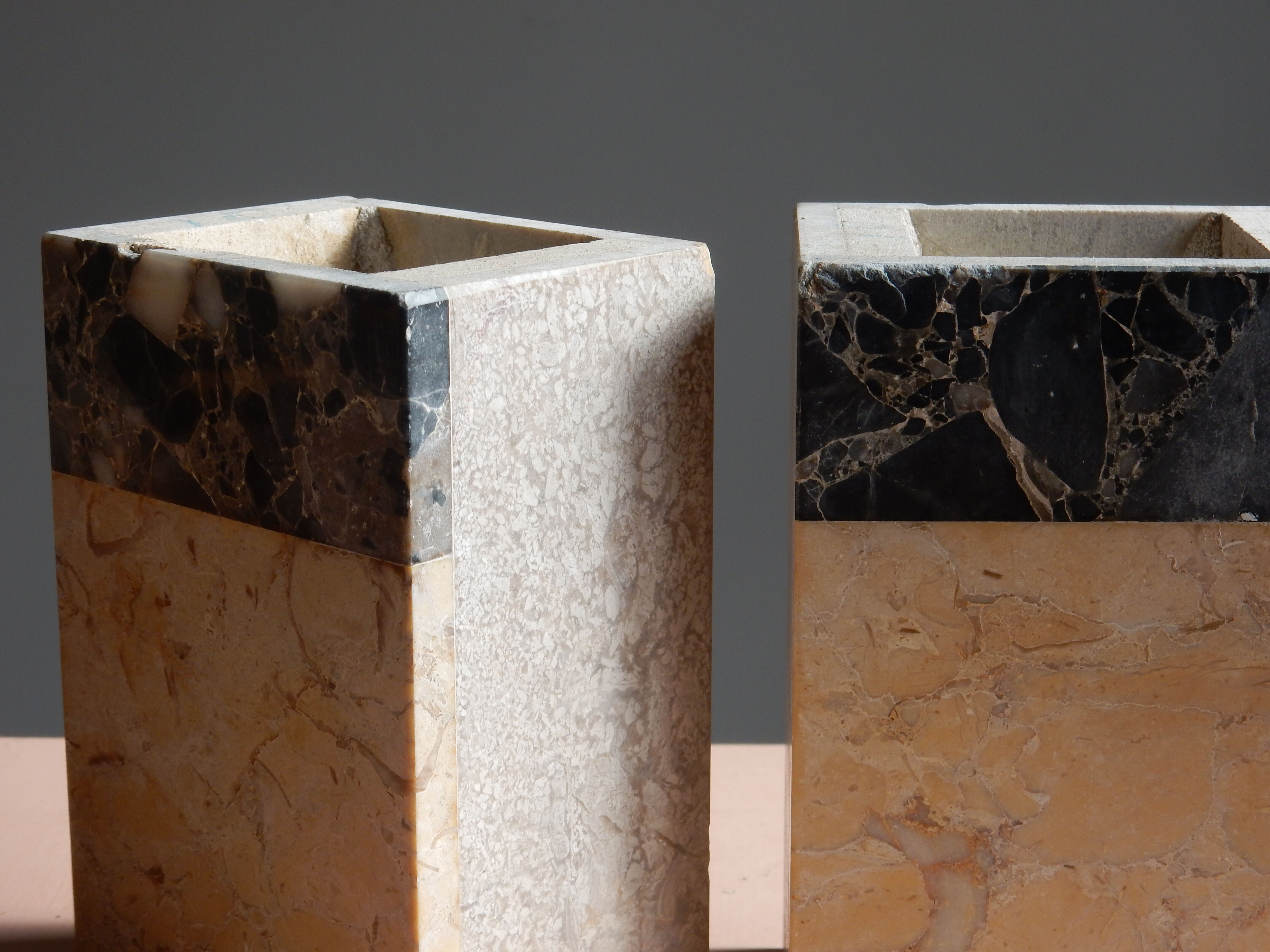 Pair of travertine and granite vases Art Deco