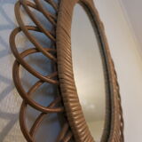 Vintage rattan mirror 60s 70s oval in rosette