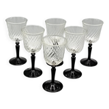 6 liqueur glasses on black opaline foot france, onyx luminarc vintage