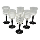 6 verres liqueur sur pied opaline noir france,onyx luminarc vintage