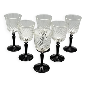 6 verres liqueur sur pied opaline noir france,onyx luminarc vintage