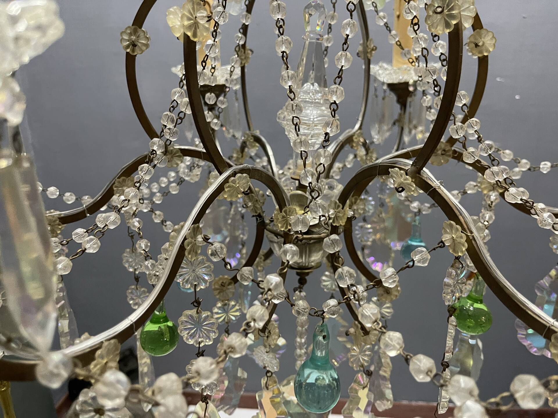 Multicoloured Murano Glass & Crystal Chandelier, 1950s