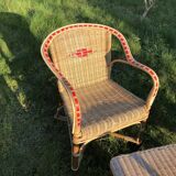 Rattan garden armchairs and coffee table