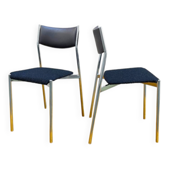 Paire de chaises modernistes vintage en chrome, skaï et laine