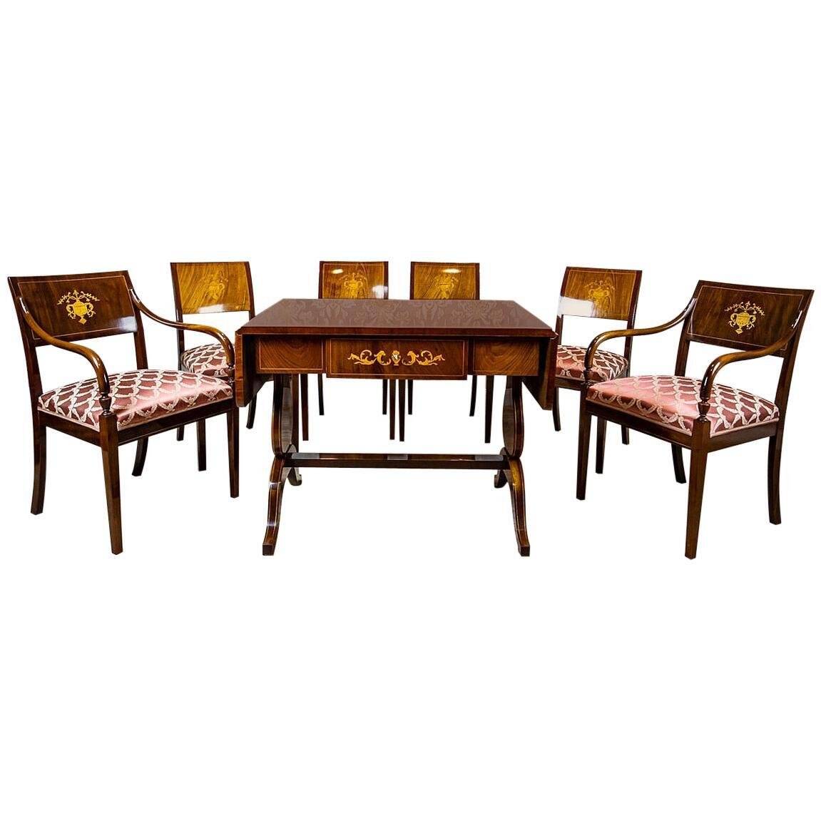 Antique Biedermeier Living Room Set, 1890s, Set of 7
