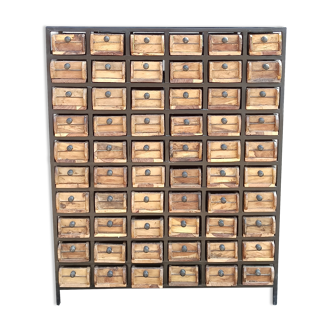 Metal cabinet with wooden drawers