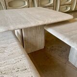 Ensemble de 3 tables basses en travertin de Claude Berraldacci