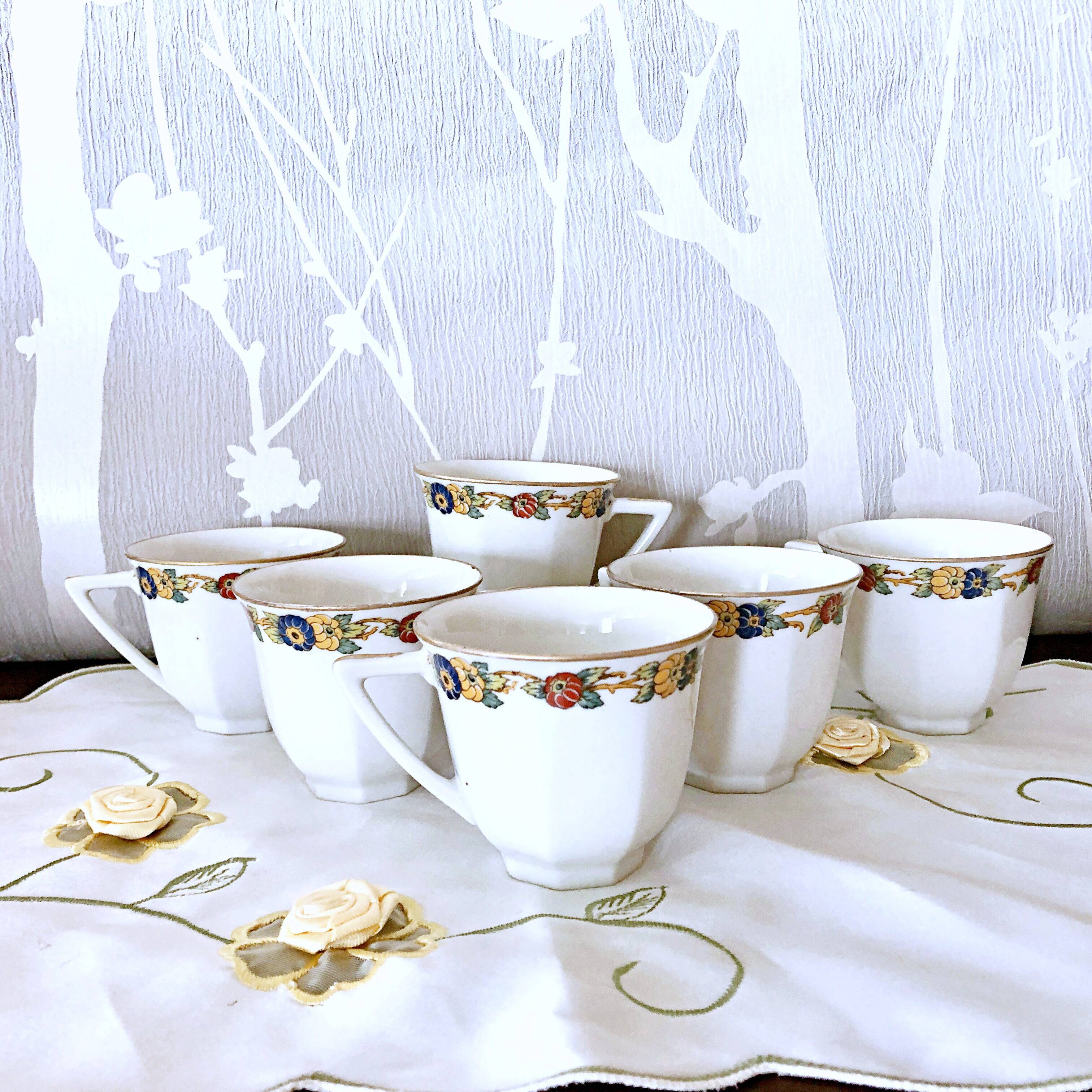 6 Limoges porcelain coffee cups Jean Boyer France vintage