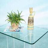 Minimalist side table in glass & acrylic, Memphis style