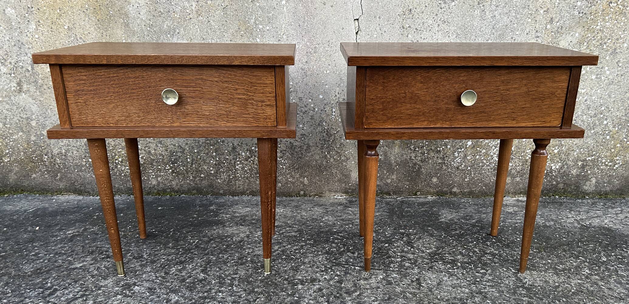 Paire de tables de nuit bois, vintage, années 60