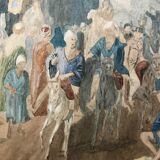 Orientalist watercolor drawing table