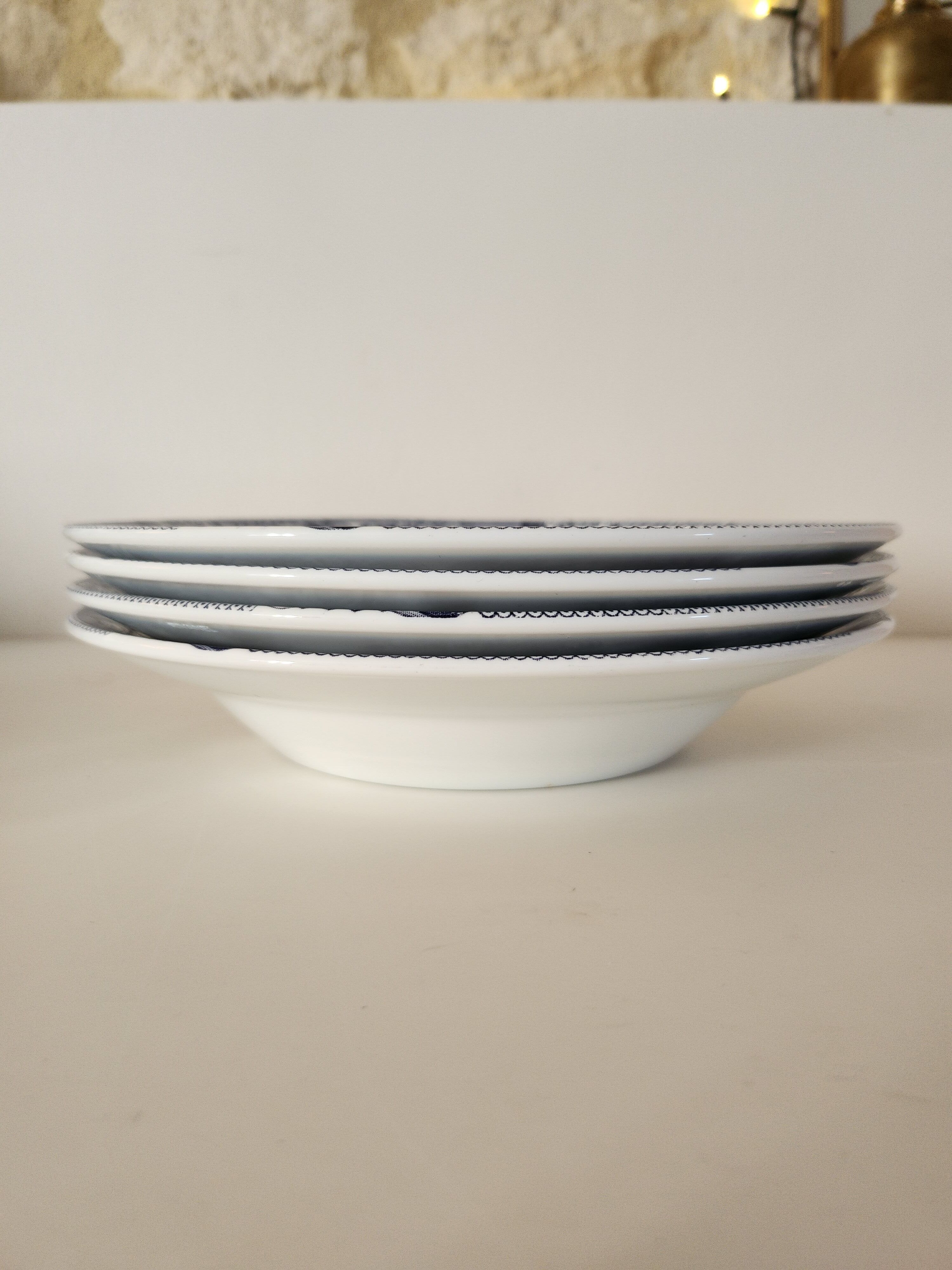 Set of 4 opaline hollow plates floral blue / black decoration