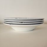 Set of 4 opaline hollow plates floral blue / black decoration