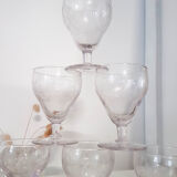 Set of 6 engraved crystal port or liqueur glasses