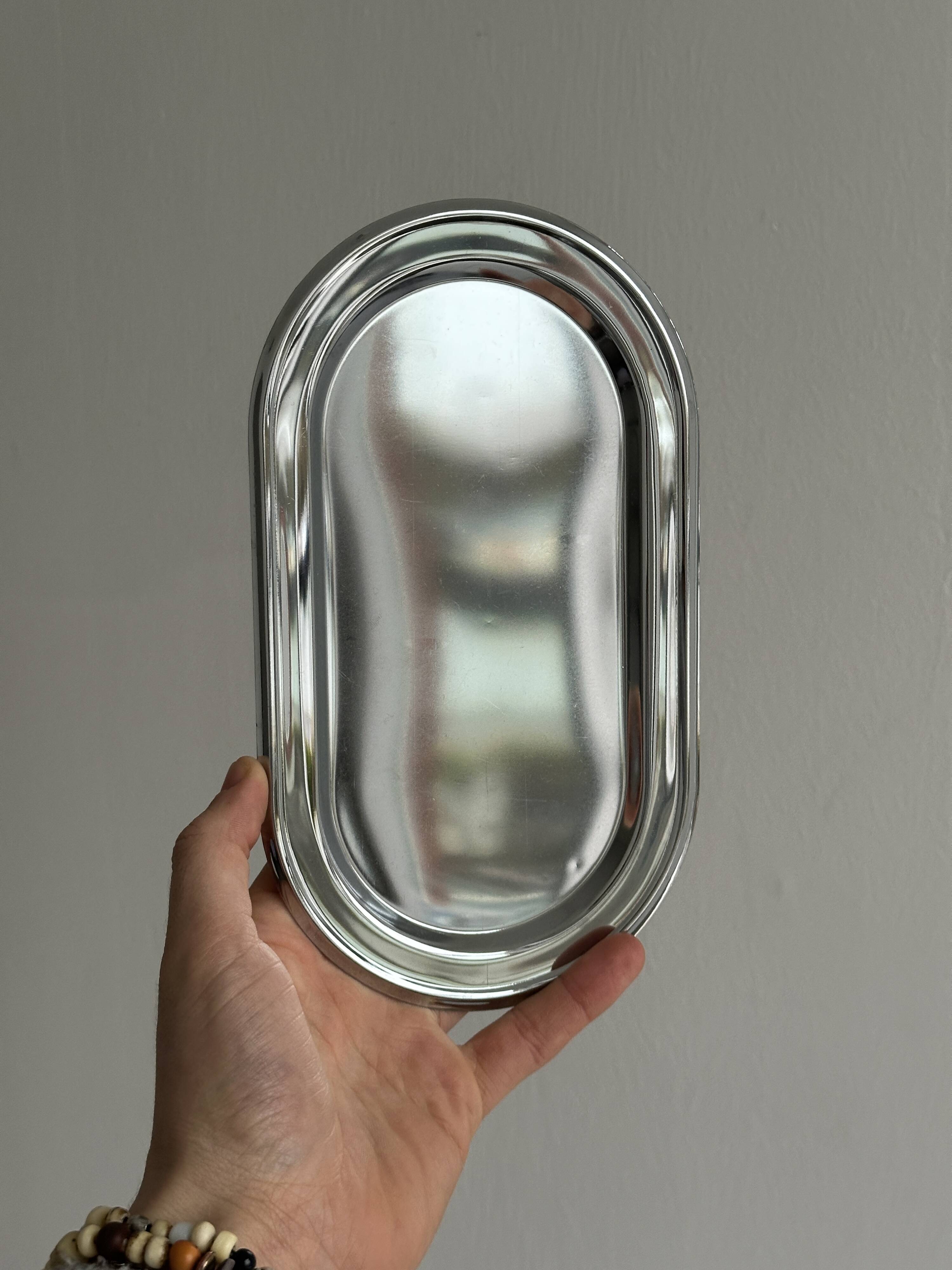 small oval metal tray