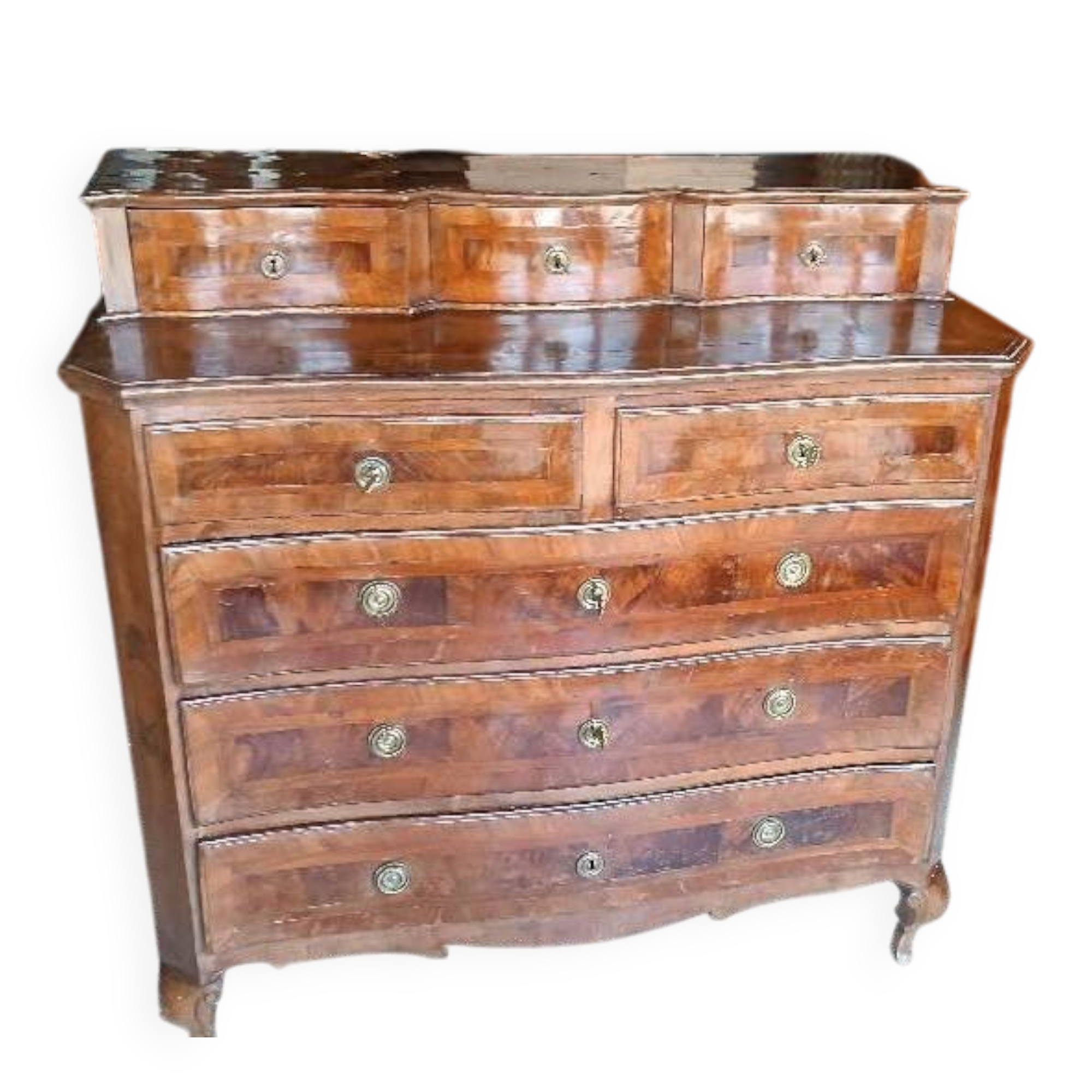 Antique veneered and inlaid commode, 18th century, Northern Italy.