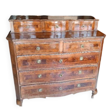 Antique veneered and inlaid commode, 18th century, Northern Italy.