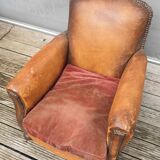 Pair armchairs club leather "punk" back mustache