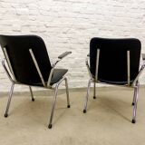 Black Leatherette Dutch Design Gispen Armchairs by Martin de Wit, 1960s.