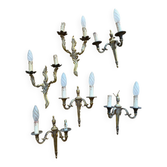 6 pairs of old wall sconces and candle holders
