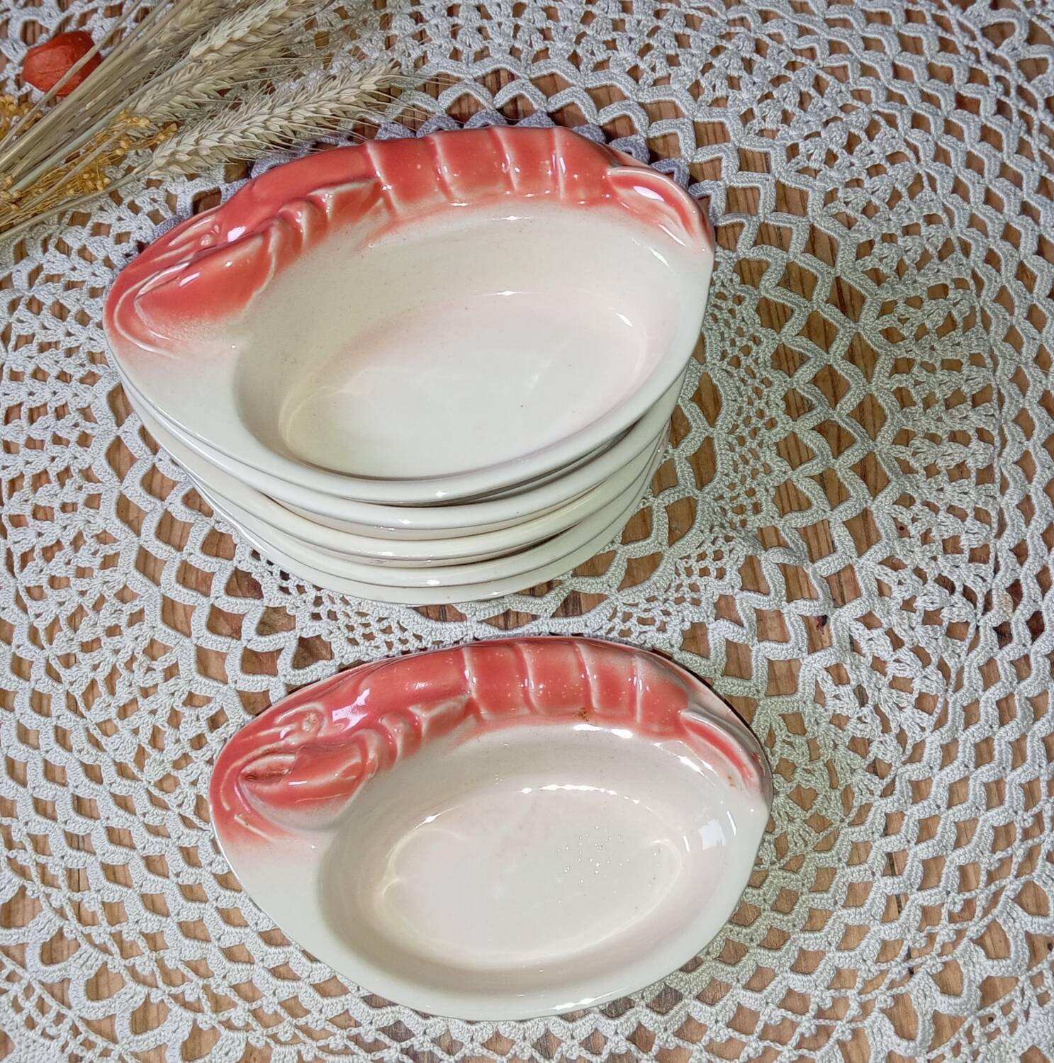6 ramekins/cassolettes lobster slush culinary ceramics, by Charles Amand, 1960/70