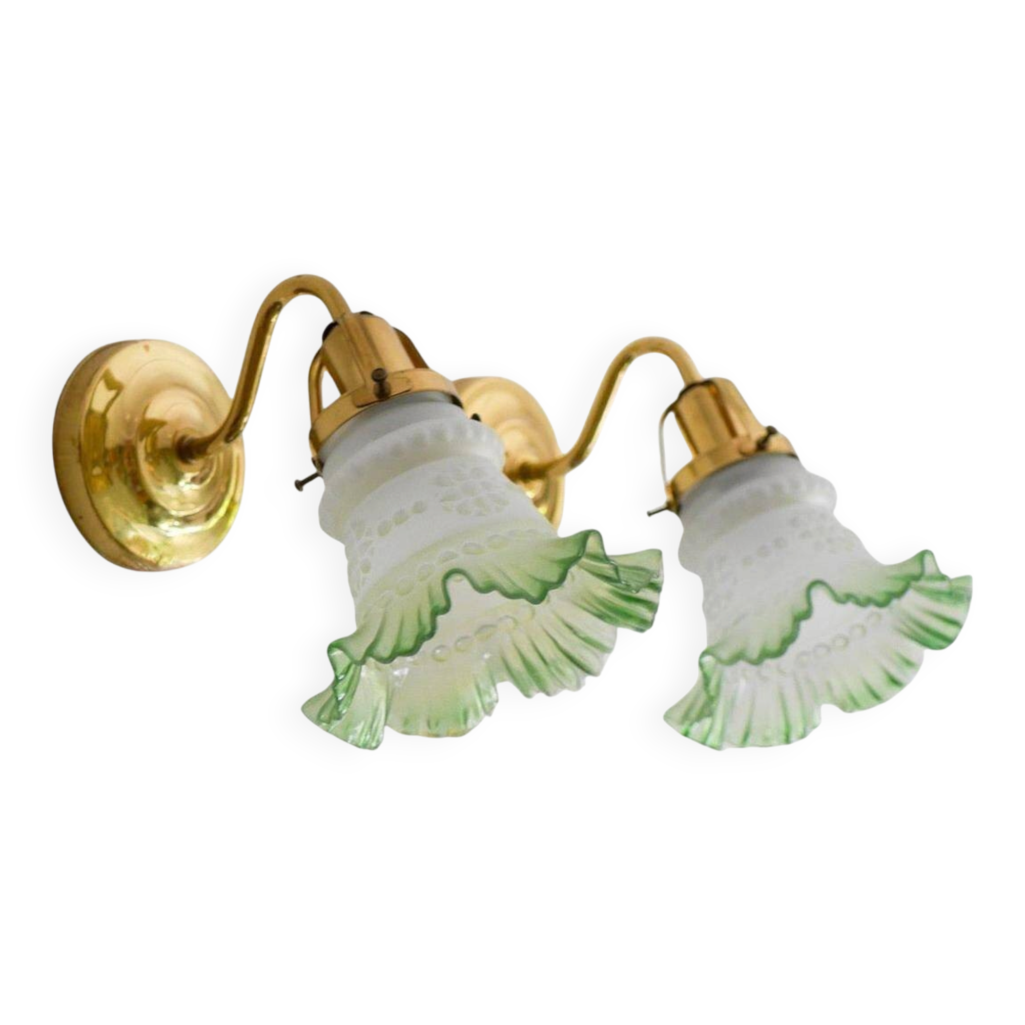 Glass sconces, Danish modern classic Scandinavian glass and brass wall lights.