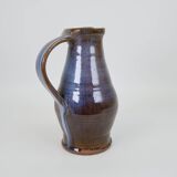 Beautiful blue-brown ceramic pitcher signed under the base
