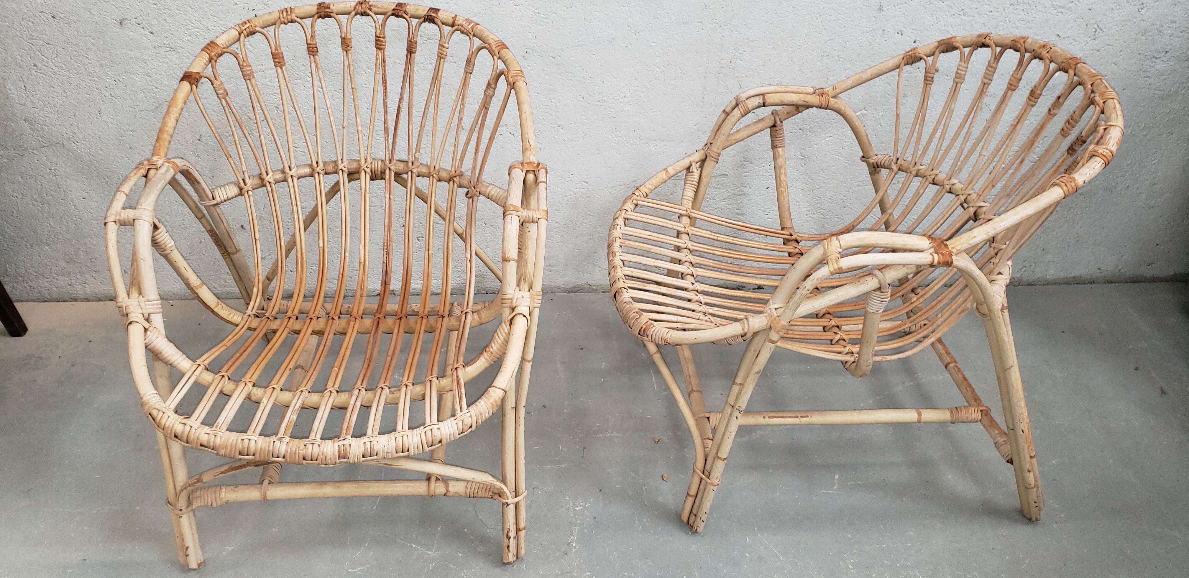 Set chairs and table bamboo and rattan year 70