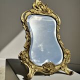 Art Deco style gilded bronze mirror with beveled glass H40cm
