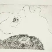 Abstract etching – face with a large eye, probably by M. Schneider, 1970s