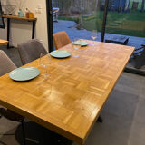 Table à manger rectangulaire industrielle en bois et acier