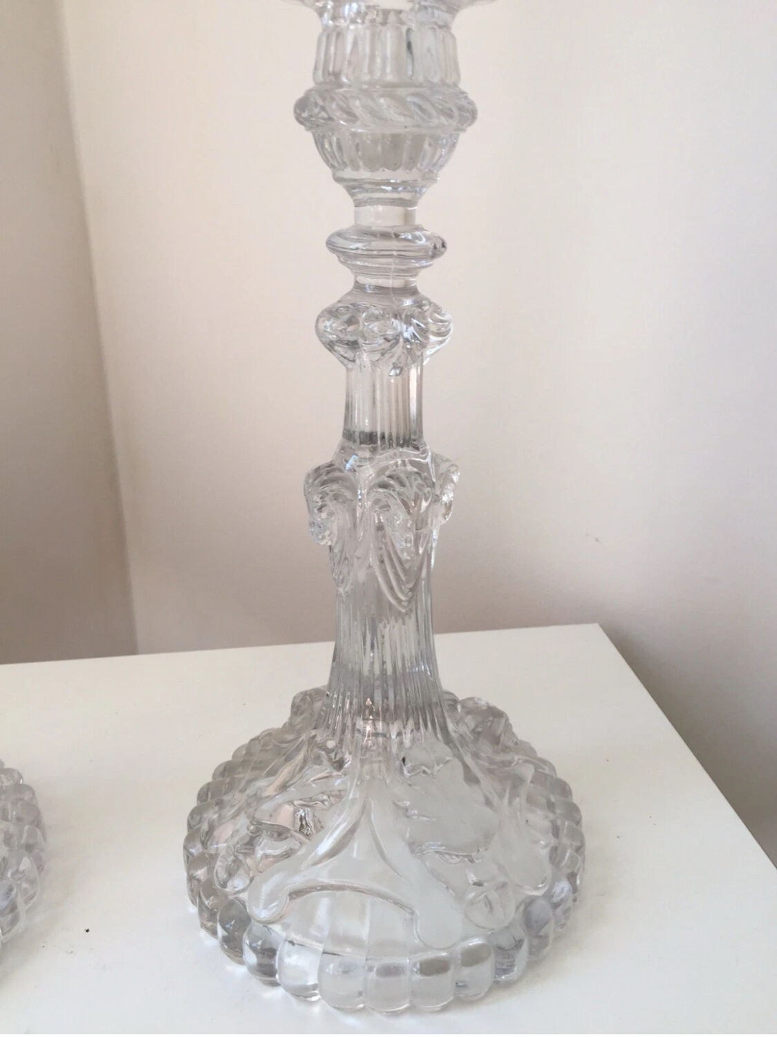 Antique pair of Portieux crystal candlesticks, 19th century