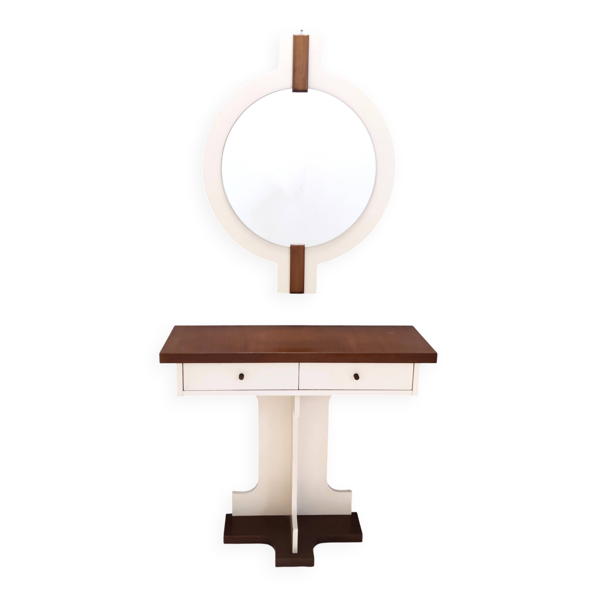 Miroir mural et console postmoderne en noyer laqué ivoire, Italie