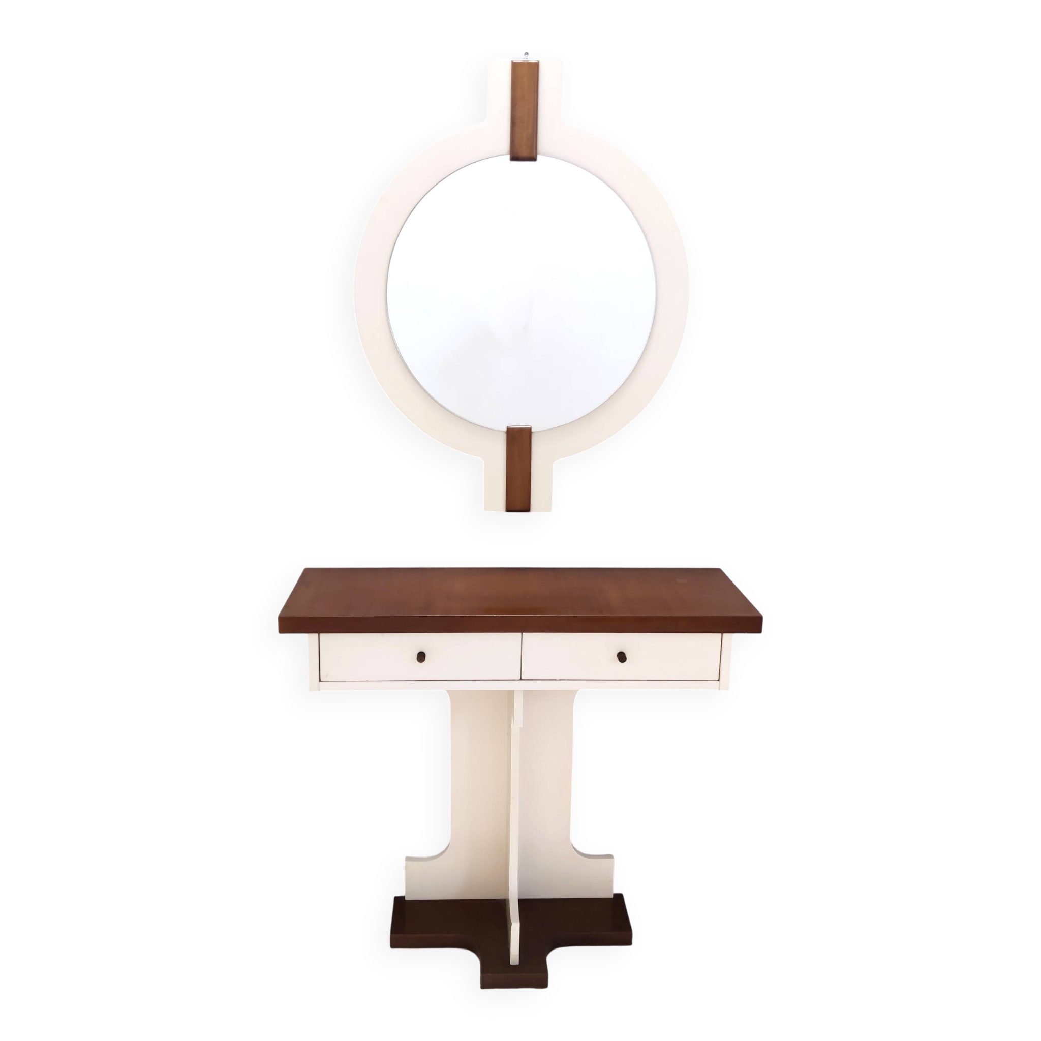 Postmodern Ivory Lacquered Walnut Wall Mirror and Console Table, Italy
