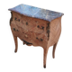 Antique commode in marquetry in the Louis XV style with a marble top.
