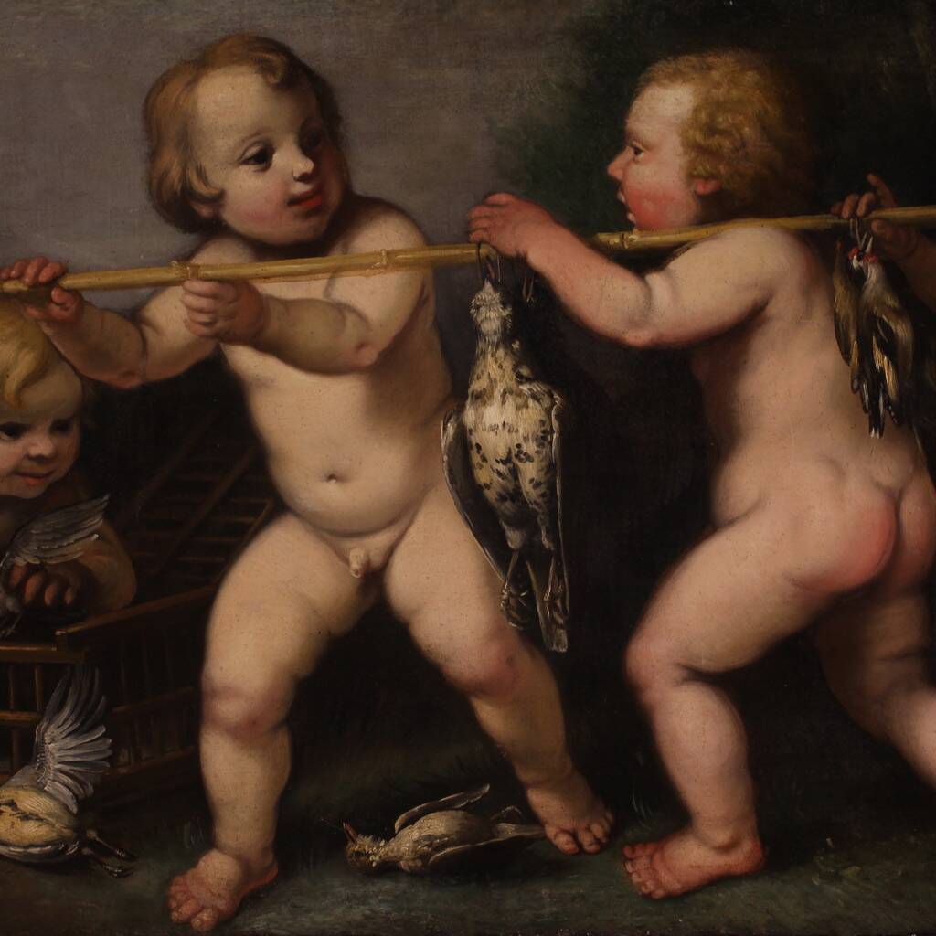 17th century Italian school painting, cherub games