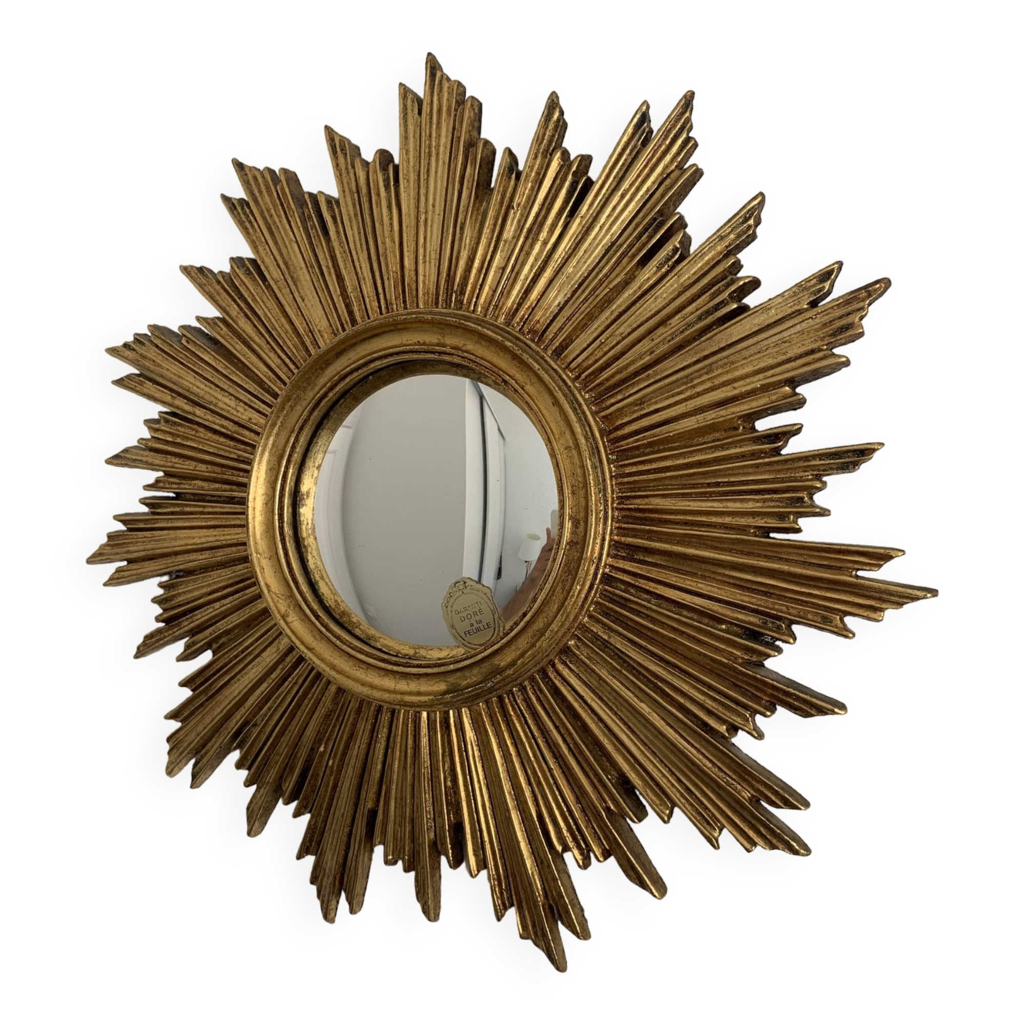 Vintage mirror 1960 witch's eye sun gold leaf - 43 cm
