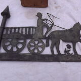 Metal and zinc weather vane, decor a l'attelage charette