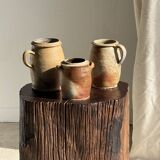 Large matte stoneware oval pot with beige handle H21 D12