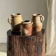 Large matte stoneware oval pot with beige handle H21 D12