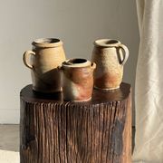 Pot ovale en grès mat beige, 1 anse