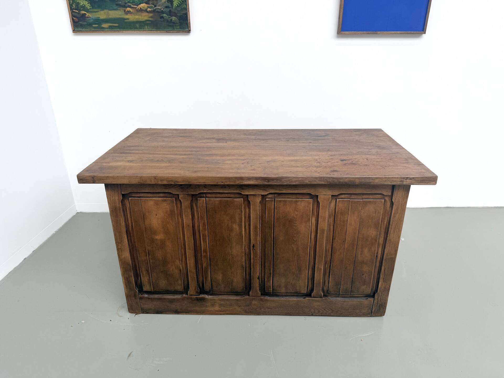 Solid oak trade counter, six drawers, France, circa 1920.