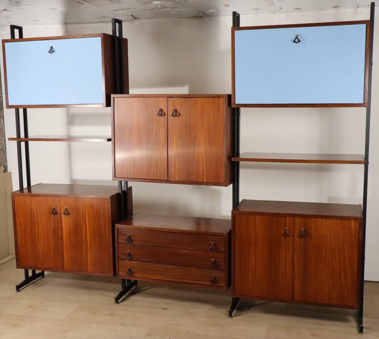 Vintage Italian bookcase in wood and metal, 1960