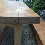 Farm table and two solid oak benches