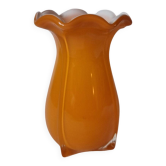 Orange fluted glass vase