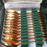12 teaspoons - gold metal - Shell decoration - in their case